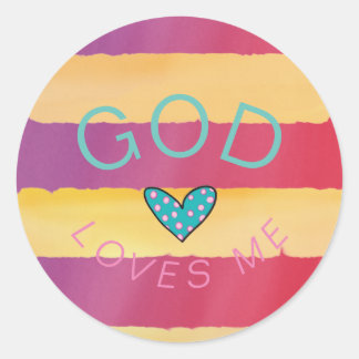 God Loves Me Striped Classic Round Sticker