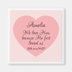 God Loves You Bible Verse Pinkish Red Heart Simple Magnet