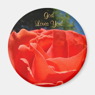 God Loves You! buttons Red Rose Faith Blessings Magnet
