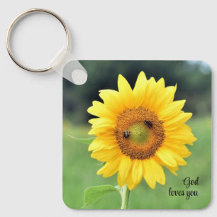 God Loves You Sunflower Keychain