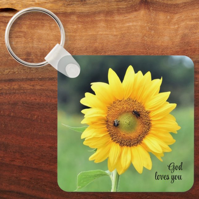 God Loves You Sunflower Keychain (Front)