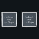 God made a way in a Manger Quote Silver Finish Cufflinks<br><div class="desc">God made a way in a Manger Quote Christmas gifts with vintage black chalkboard background,  white antique edges and white typography. See more at Christian Quotes. Link below:</div>