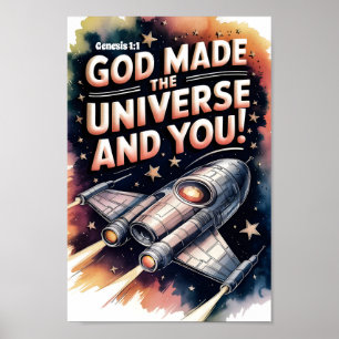 God Made the Universe Christian Nursery kids Poster