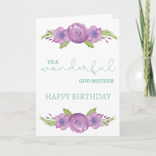 God Mother Birthday Card - Purple Flowers (Front)