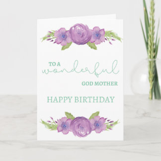 God Mother Birthday Card - Purple Flowers