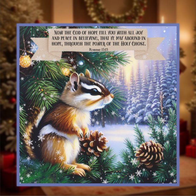 God Of Hope Bible Verse Chipmunk Christmas  Holiday Card (Creator Uploaded)