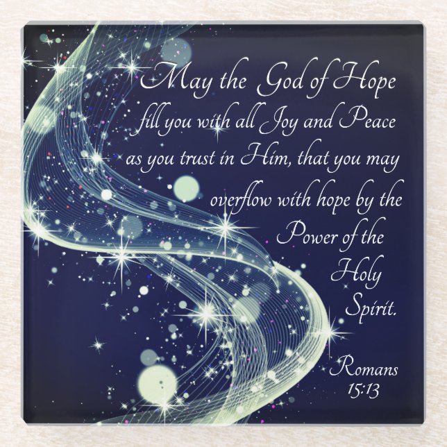 God of Hope, Romans 15:13 Bible Verse Glass Coaster (Front)