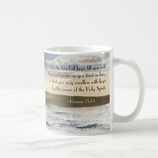 God of Hope, Romans 15:13 Bible Verse, Irish Coast Coffee Mug (Right)
