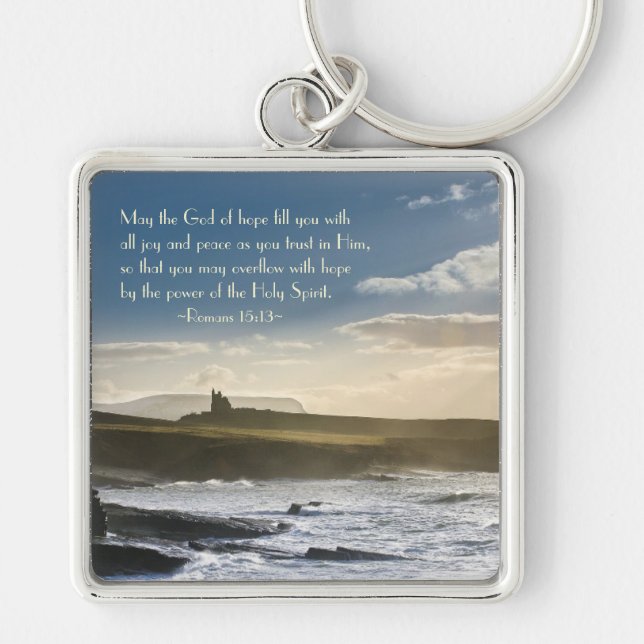 God of Hope, Romans 15:13 Bible Verse, Irish Coast Key Ring (Front)