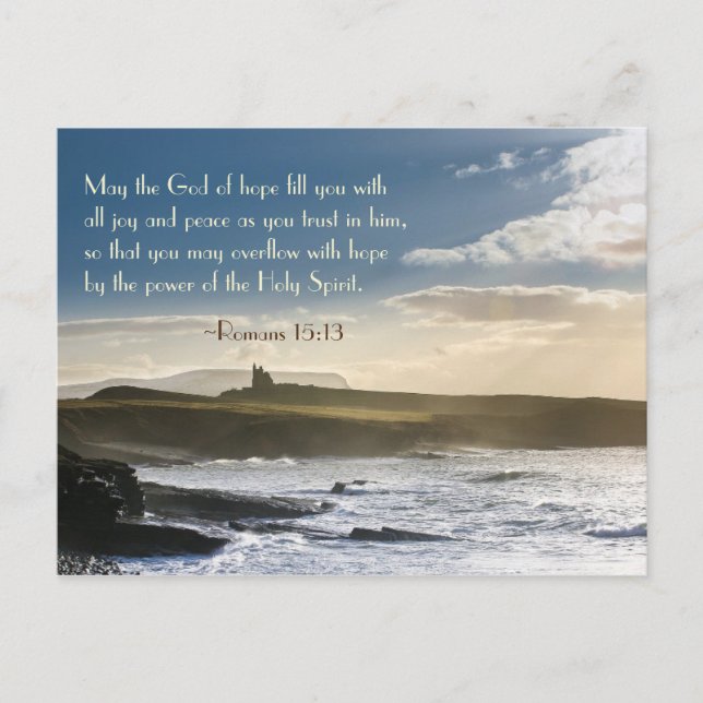 God of Hope, Romans 15:13 Bible Verse, Irish Coast Postcard (Front)