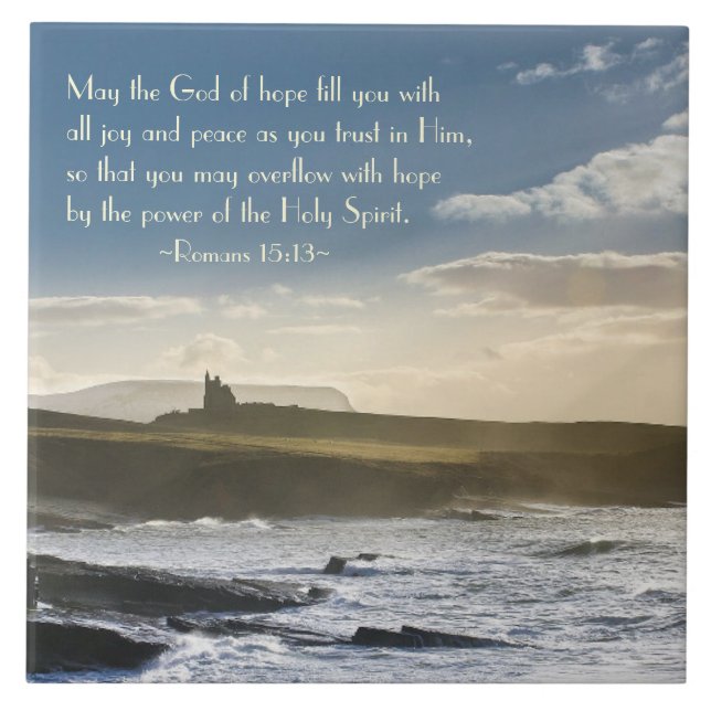 God of Hope, Romans 15:13 Bible Verse, Irish Coast Tile (Front)