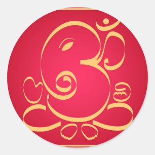 God  Om Ganesha on red Classic Round Sticker
