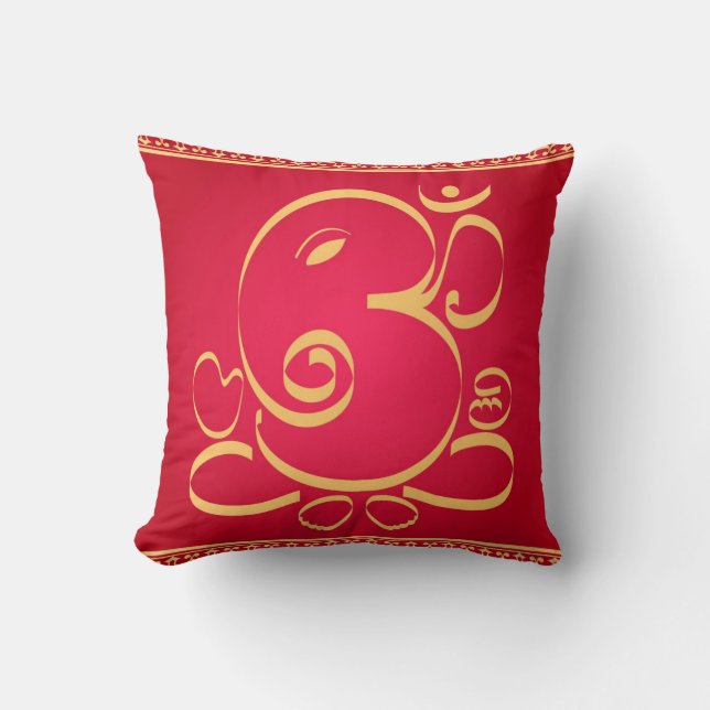 God Om Ganesha on red Cushion (Front)