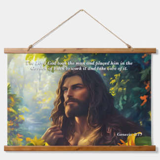 God Placed Man in the Garden, God & Creation Verse Hanging Tapestry