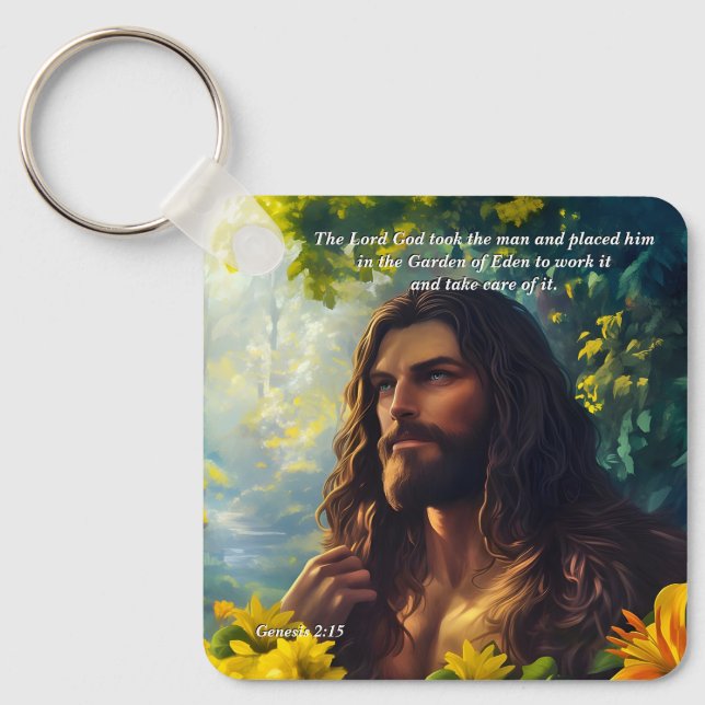 God Placed Man in the Garden, God & Creation Verse Key Ring (Front)