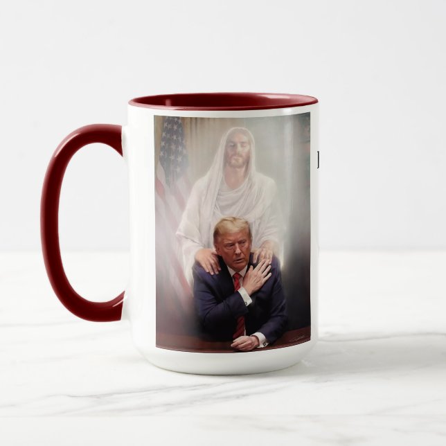 GOD PROTECTED PRESIDENT TRUMP TO PROTECT AMERICA MUG (Left)