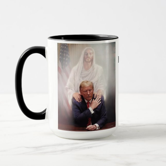 GOD PROTECTED PRESIDENT TRUMP TO PROTECT AMERICA MUG (Left)