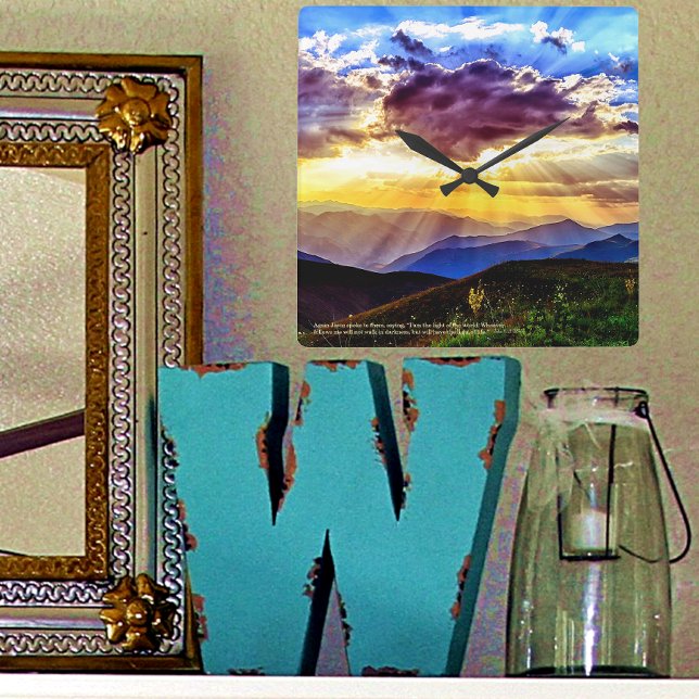 God Ray Sunbeams Mountains Scripture Verse Square Wall Clock (Creator Uploaded)