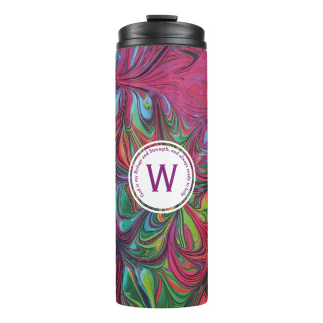 GOD REFUGE STRENGTH Abstract Monogram Custom PINK Thermal Tumbler (Front)