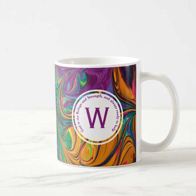 GOD REFUGE STRENGTH Abstract Monogram PURPLE Coffee Mug (Right)