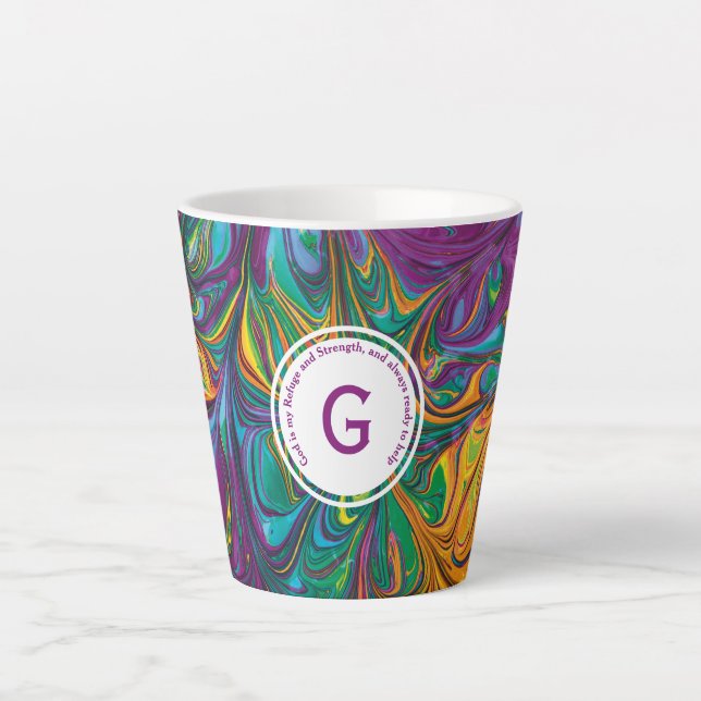GOD REFUGE STRENGTH Abstract Monogram PURPLE Latte Mug (Front)