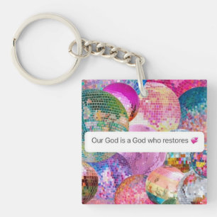 God Restores Christian Faith Disco Ball Key Ring