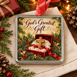 God’s Greatest Gift Christmas Cross Metal Tree Decoration