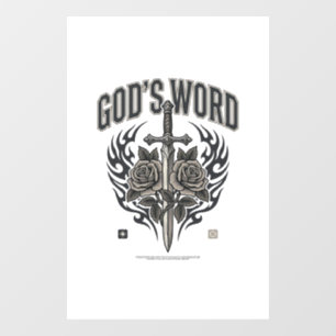 God’s Word Sword & Roses Vintage Christian Window Cling