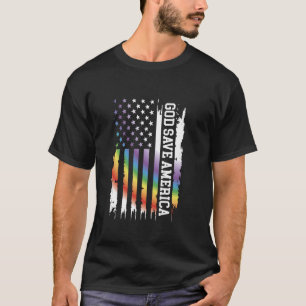 God Save America United States Distressed Rainbow T-Shirt