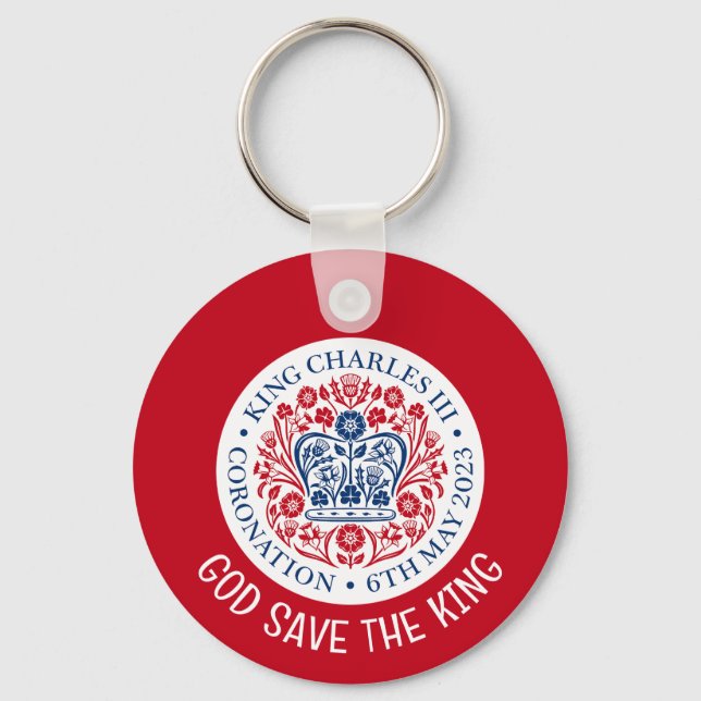 GOD SAVE THE KING Charles III Coronation Red Key Ring (Front)
