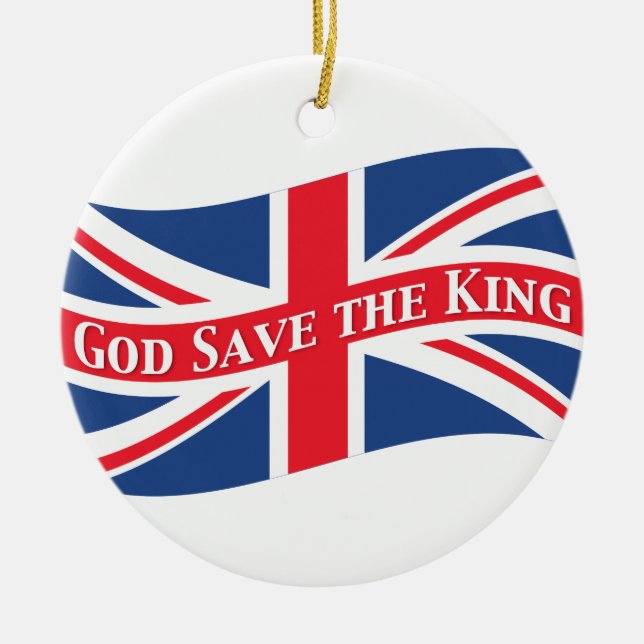 God Save the King with Union Jack Ceramic Tree Decoration (Front)