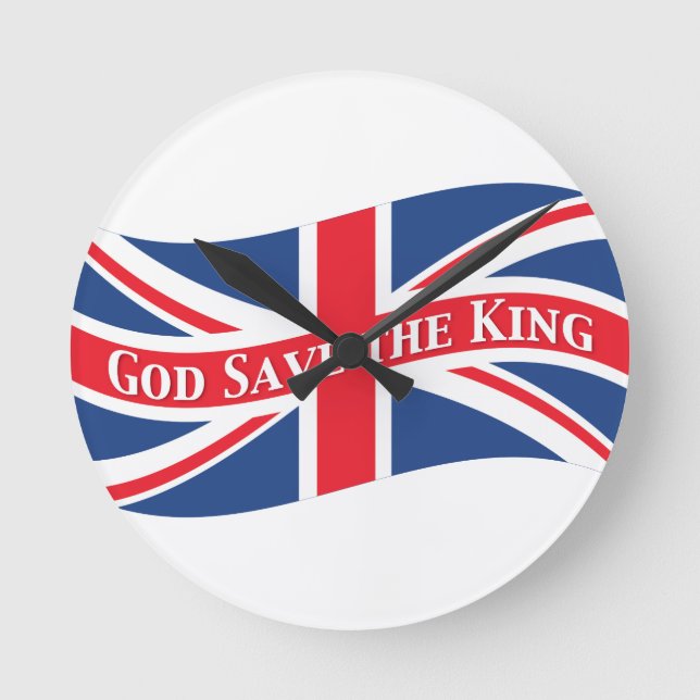 God Save the King with Union Jack Round Clock (Front)