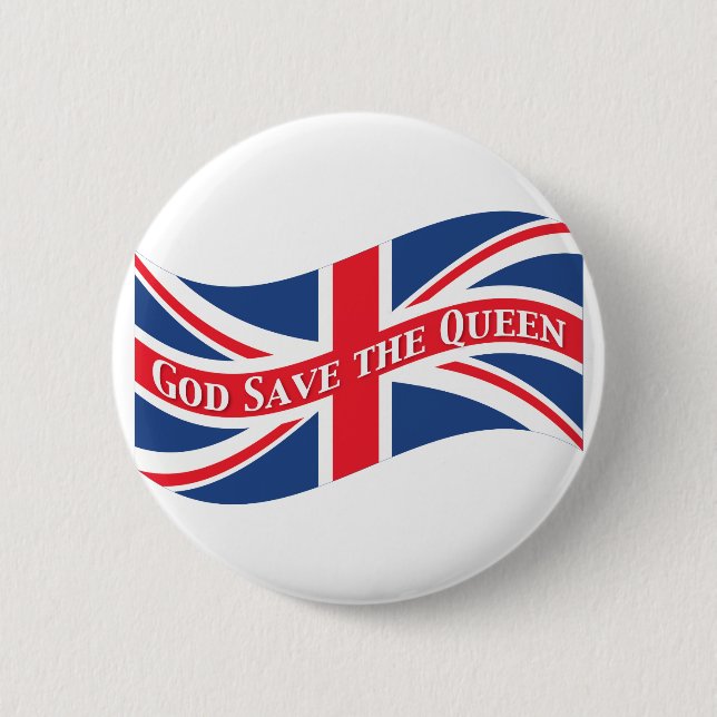 God Save the Queen with Union Jack 6 Cm Round Badge (Front)