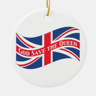God Save the Queen with Union Jack Ceramic Tree Decoration