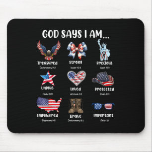 God Says I Am 4th Of July Christian Patriotic Stro Mouse Mat