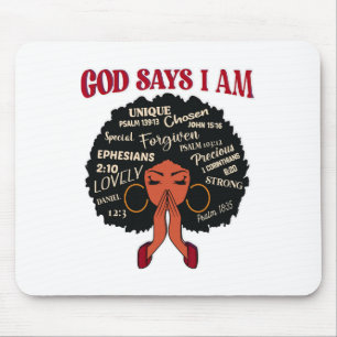 God Says I Am Afro African Nubian Woman Black Hist Mouse Mat