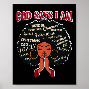 God Says I Am Afro African Nubian Woman Black Hist Poster