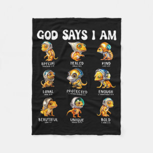 God Says I Am Astronaut Reptile Scripture Bible De Fleece Blanket