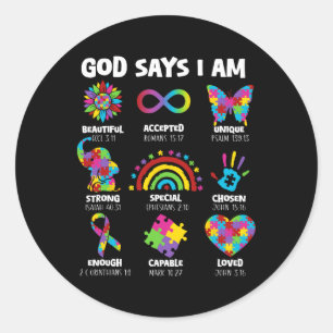 God Says I Am Autism Christian Boy Girl Kid Autism Classic Round Sticker