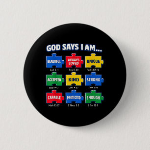 God Says I Am Autism Faith Puzzle 6 Cm Round Badge