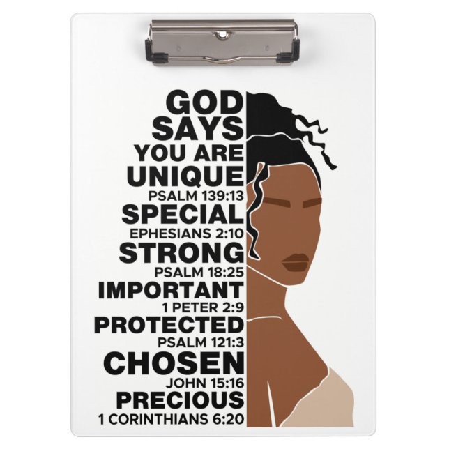 God Says I Am Beautiful Black Queen Melanin Woman Clipboard (Front)