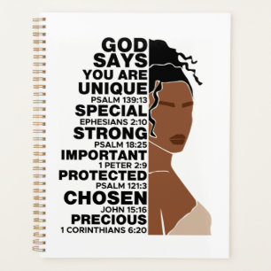 God Says I Am Beautiful Black Queen Melanin Woman Planner