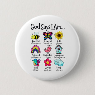 God Says I Am Bee Spring Christian Funny Easter Da 6 Cm Round Badge