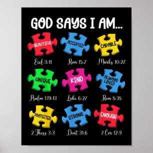 God Says I Am Bible Verses Christian Autism Awaren Poster