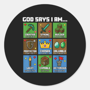 God Says I Am Bible Verses Xel Art Christian Gamer Classic Round Sticker