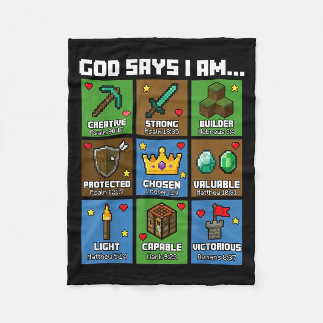 God Says I Am Bible Verses Xel Art Christian Gamer Fleece Blanket (Front)
