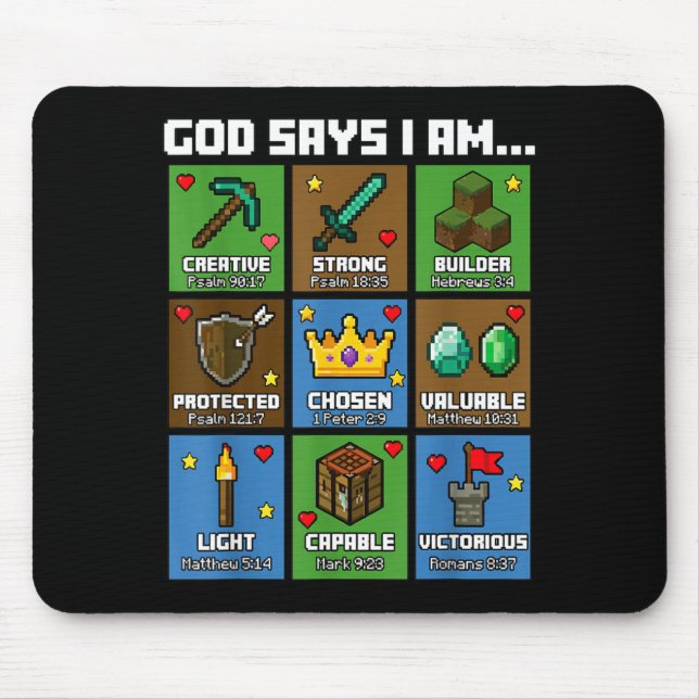 God Says I Am Bible Verses Xel Art Christian Gamer Mouse Mat (Front)