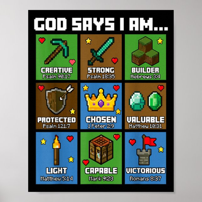 God Says I Am Bible Verses Xel Art Christian Gamer Poster (Front)