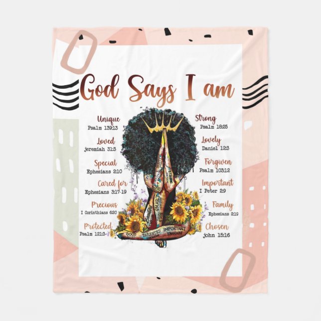 God Says I AM Black Christian Women Fleece Blanket (Front)