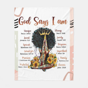 God Says I AM Black Christian Women Melanin Sista Fleece Blanket